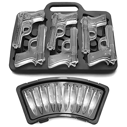 HASTHIP 2-Pack Ice Cube Tray, Food Grade Silicone TPR Ice Mould Fun Pistol (6 Grids) and Plastic Bullet (10 Grids) Ice Mould for Whiskey Cocktails Ice Cubes, Chocolates, Jello Shots HASTHIP 2-Pack Ice Cube Tray, Food Grade Silicone TPR Ice Mould Fun Pistol (6 Grids) and Plastic Bullet (10 Grids) Ice Mould for Whiskey Cocktails Ice Cubes, Chocolates, Jello Shots